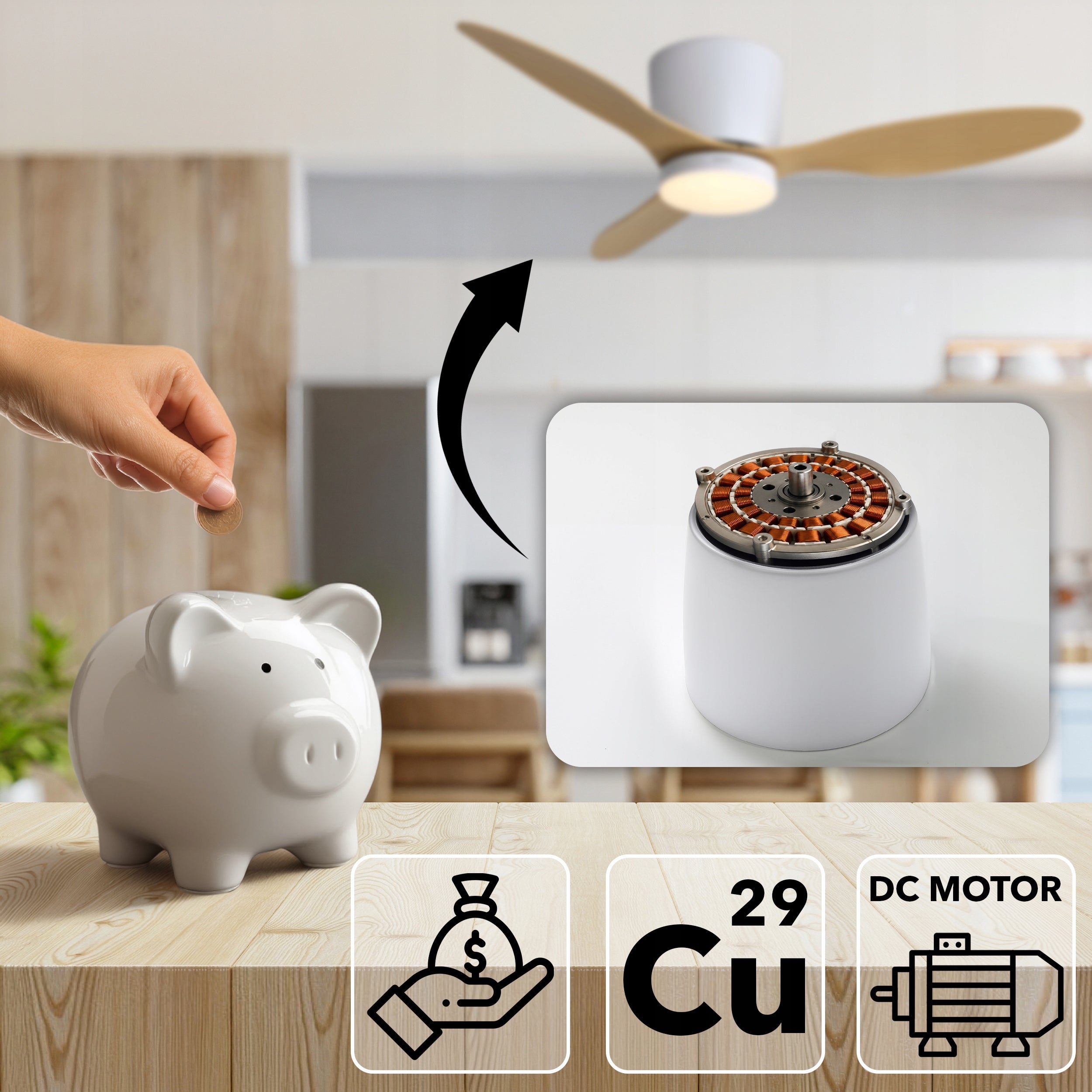 Ceiling lamp LED fan chandelier EBERG ARX 106cm+pilot 6 speeds quiet Packaging status original