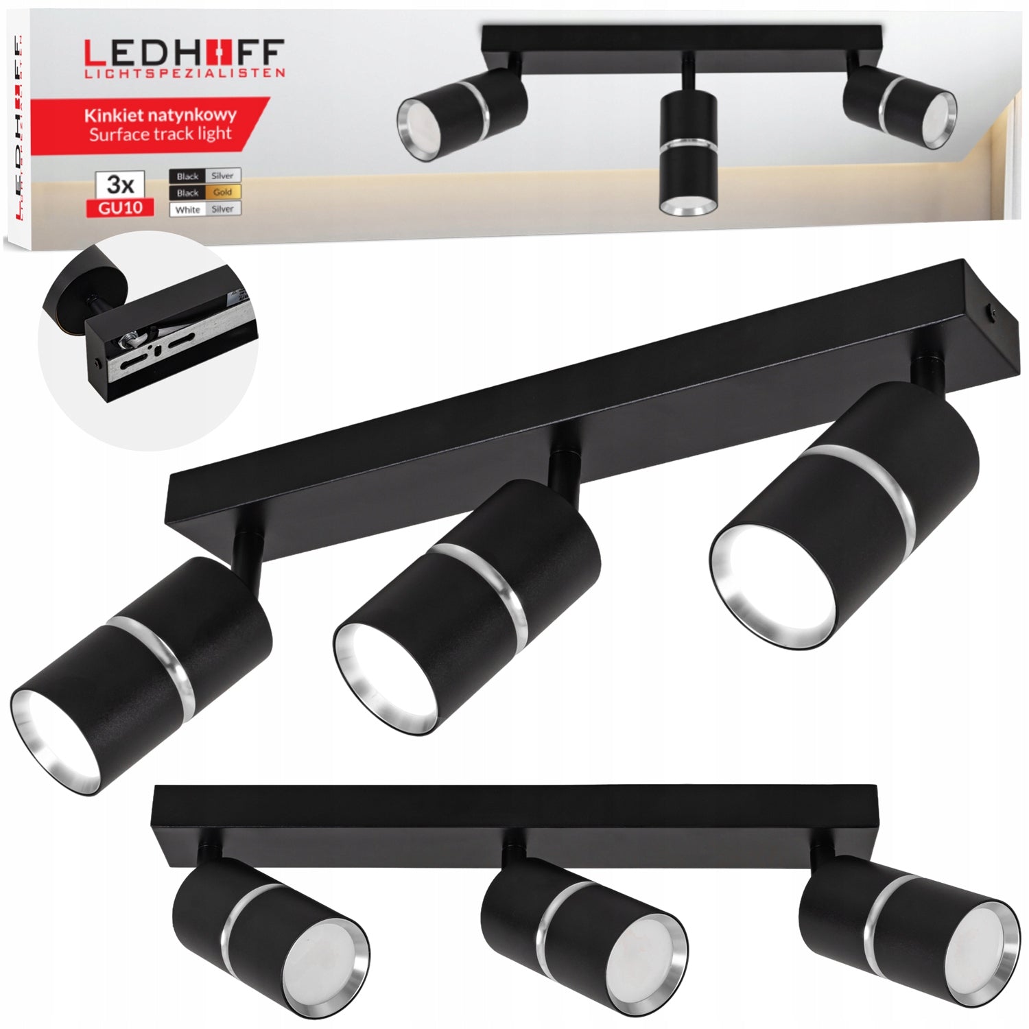 Ceiling lamp LED wall lamp SPOT fixture STRIP 3x GU10 TUBE BLACK silver