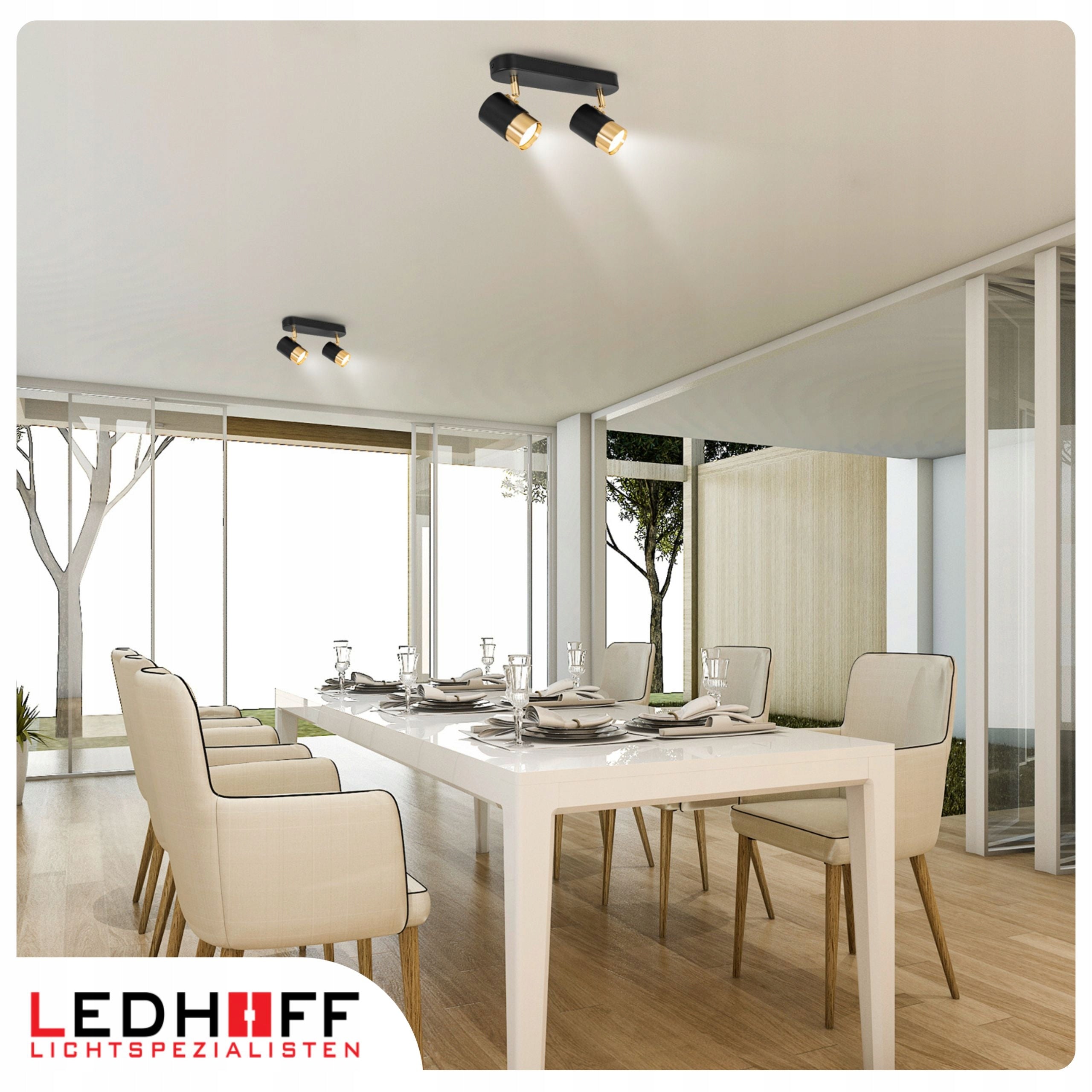 Ceiling lamp LED wall lamp SPOT halogen fixture 2x GU10 TUBE BLACK gold Manufacturer code LUMIO-202-BG