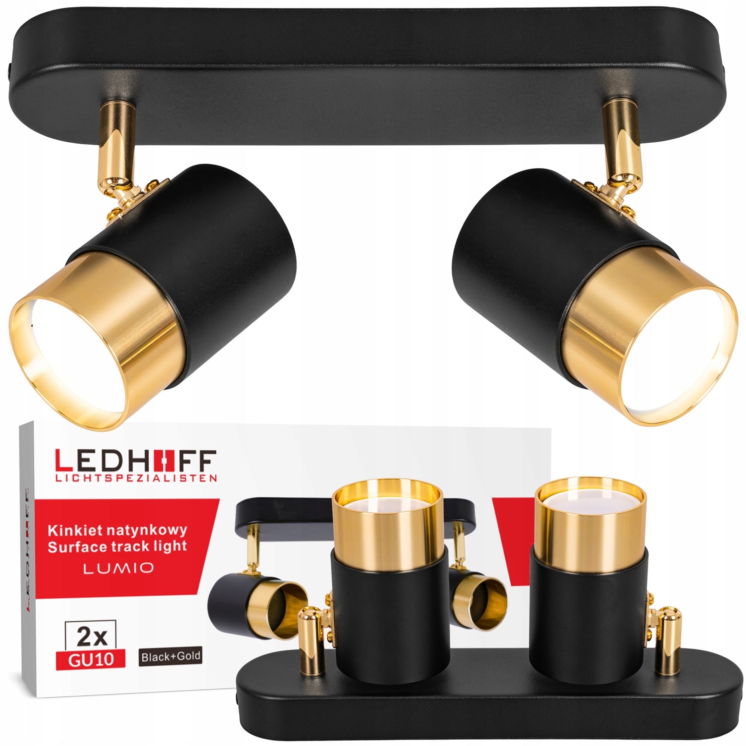 Ceiling lamp LED wall lamp SPOT halogen fixture 2x GU10 TUBE BLACK gold