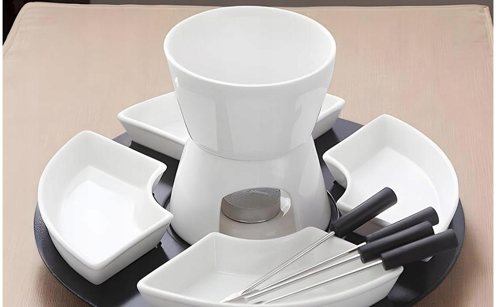 Ceramic Chocolate Fondue Cheese Set Chocolate Heater 11pcs Brand no brand