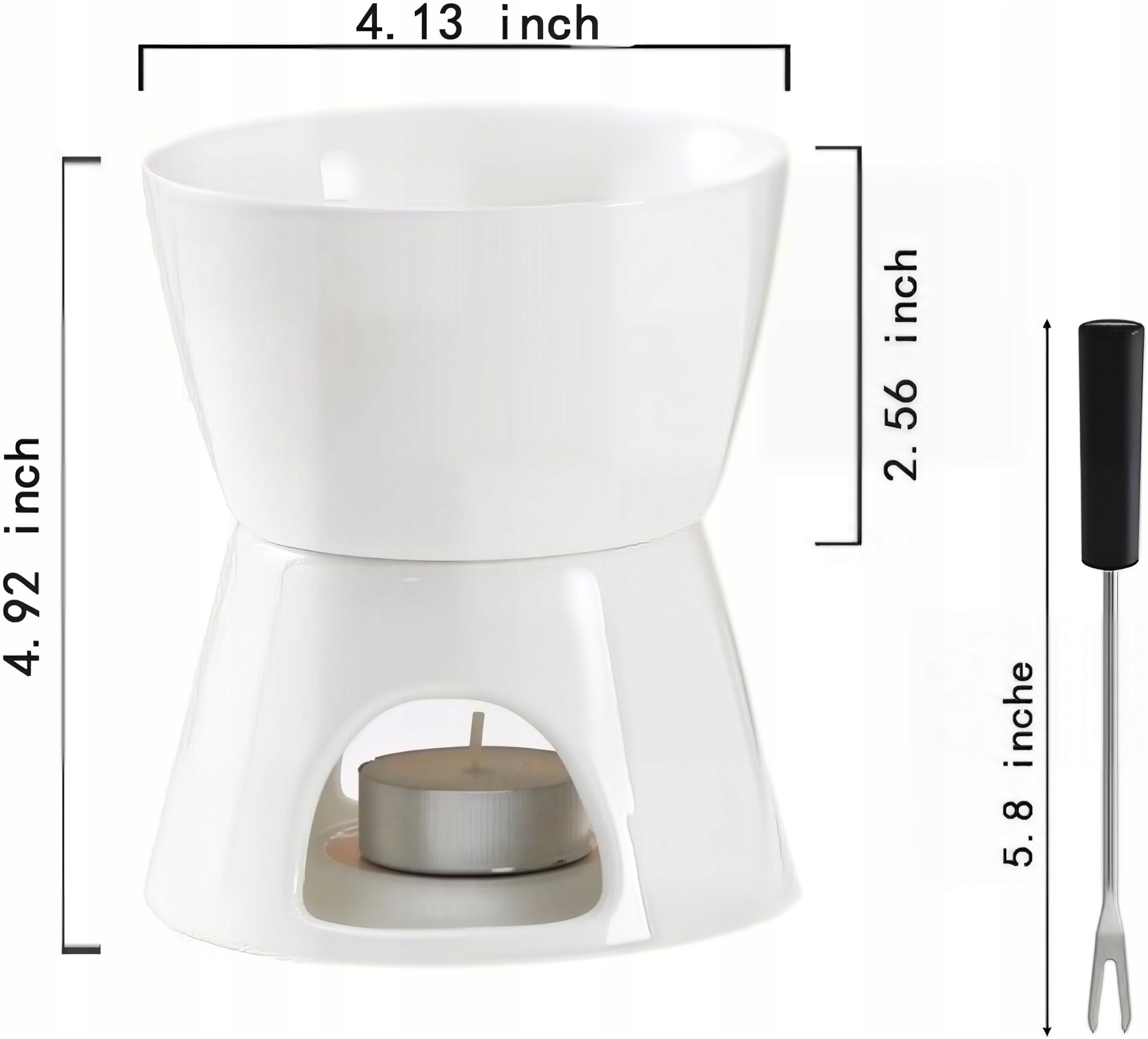 Ceramic Fondue for Chocolate Mug White 300 ml + Fork, For Candle