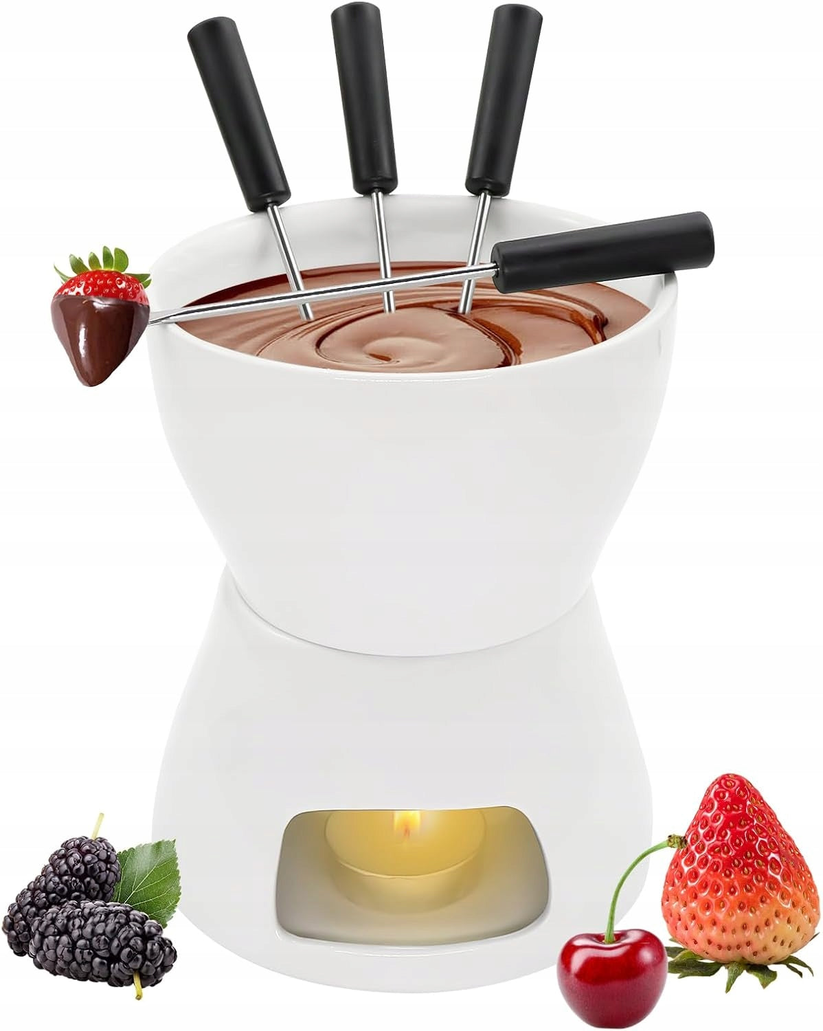 Ceramic Fondue for Chocolate Mug White 300 ml + Fork