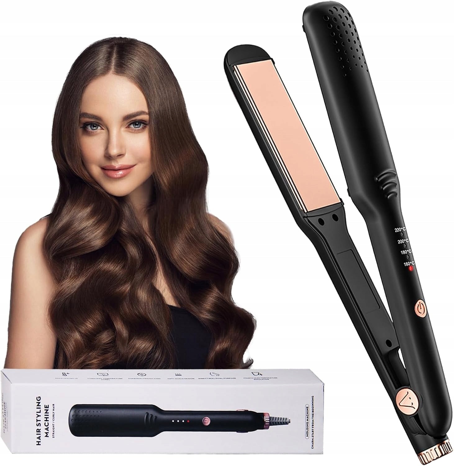 Ceramic Hair Straightener Curler Adjustable Temperature 2in1