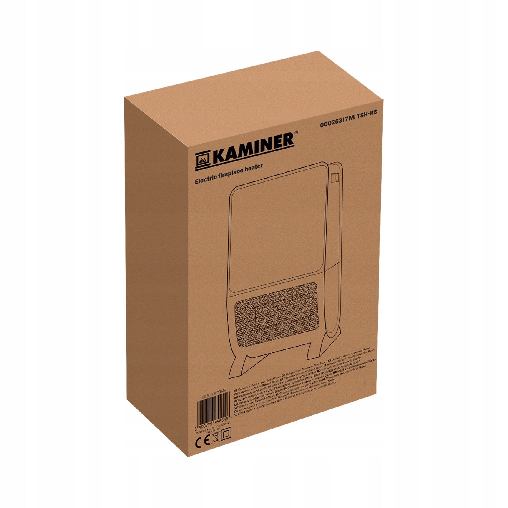 Ceramic Heater Kaminer Electric with Fireplace Effect 3D Timer 8h Remote Control Brand Kaminer