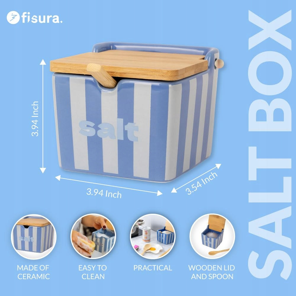 Ceramic Salter 680 Ml With Lid And Square Teaspoon Brand Fisura