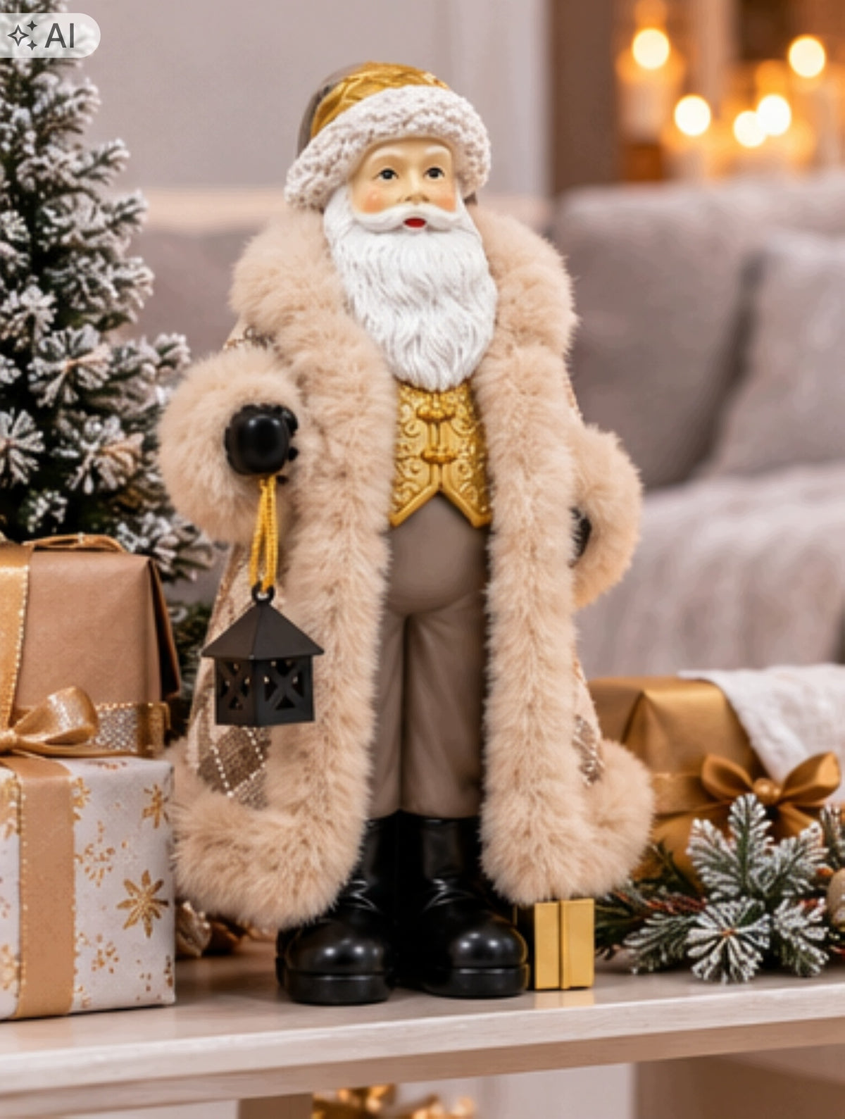 Ceramic Santa Claus Figurine 30 cm Beige Christmas Ornament Manufacturer code Ceramiczna Figurka Świętego Mikołaja 30 cm
