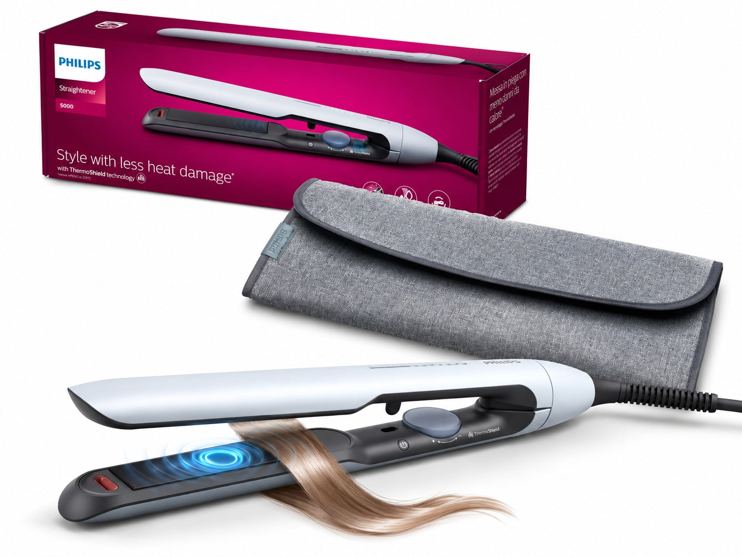 Ceramic Straightener 230C Philips 5000 ThermoShield + Case