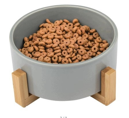 Ceramic bowl for dog and cat 850 ml on bamboo stand Zoofari Grey Packaging status original