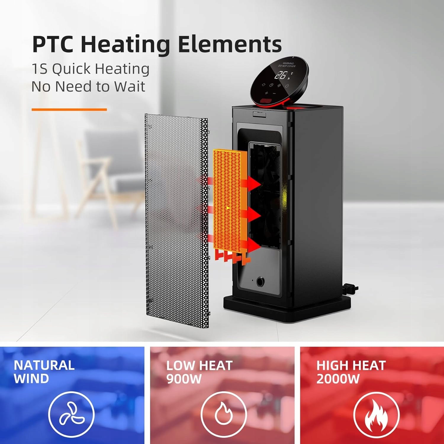 Ceramic electric heater OMISOON 2000W LED touch 3 timer modes Brand no brand