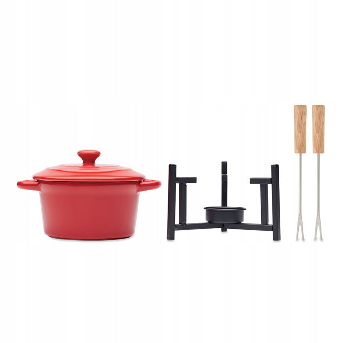 Ceramic fondue sets for 2 pers 0,3l red perfect as a gift for