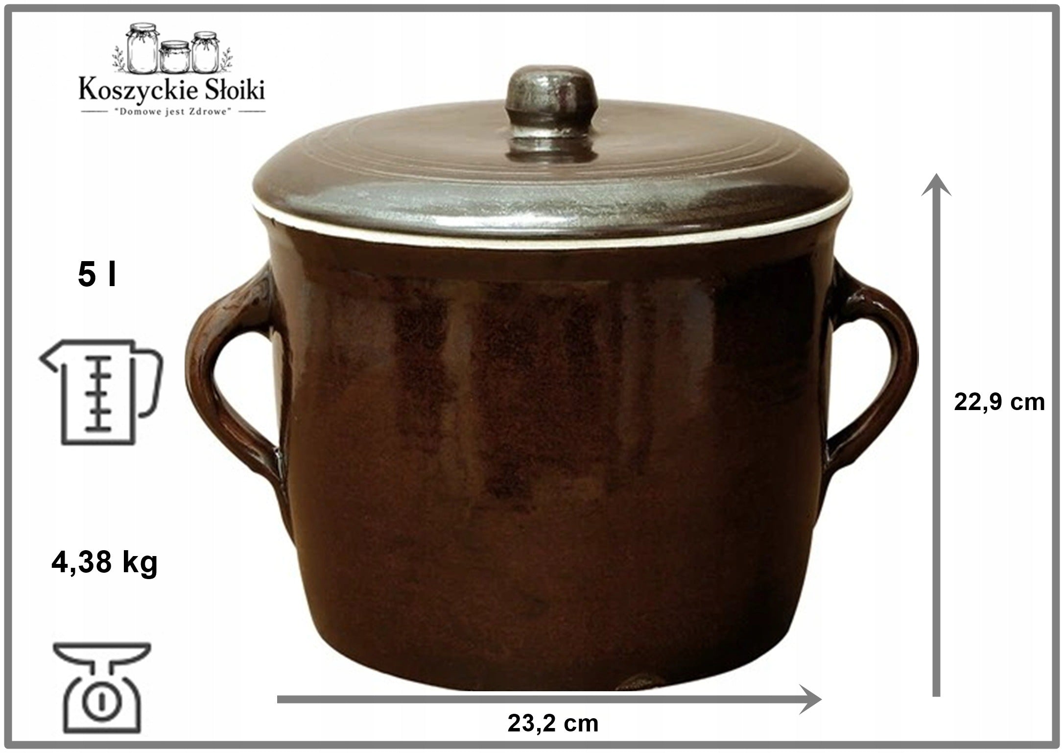 Ceramic simple pot 5 l with lid Stoneware for lard cucumber silage Packaging status original