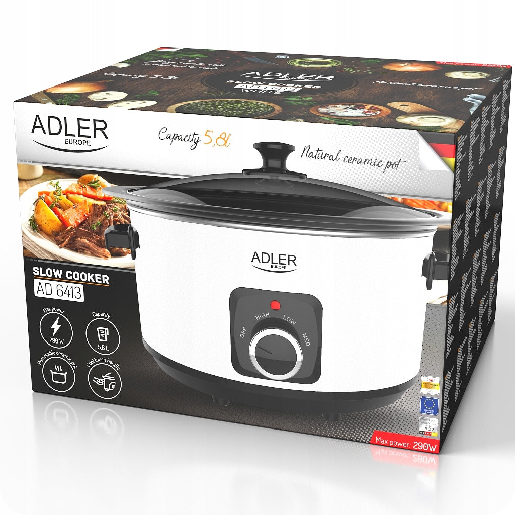 Ceramic slow cooker 3 power levels ADLER AD6413 5,8L 290 W Manufacturer code AD 6413R