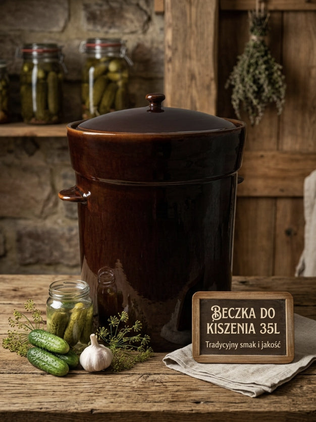 Ceramic stoneware barrel 35l with flange + lid bronze for pickling Packaging status original