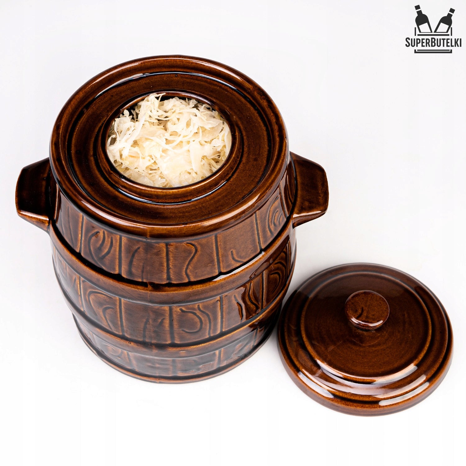 Ceramic stoneware barrel 5L POT FOR PICKLING CUCUMBER CABBAGE FOR LARD Color brown