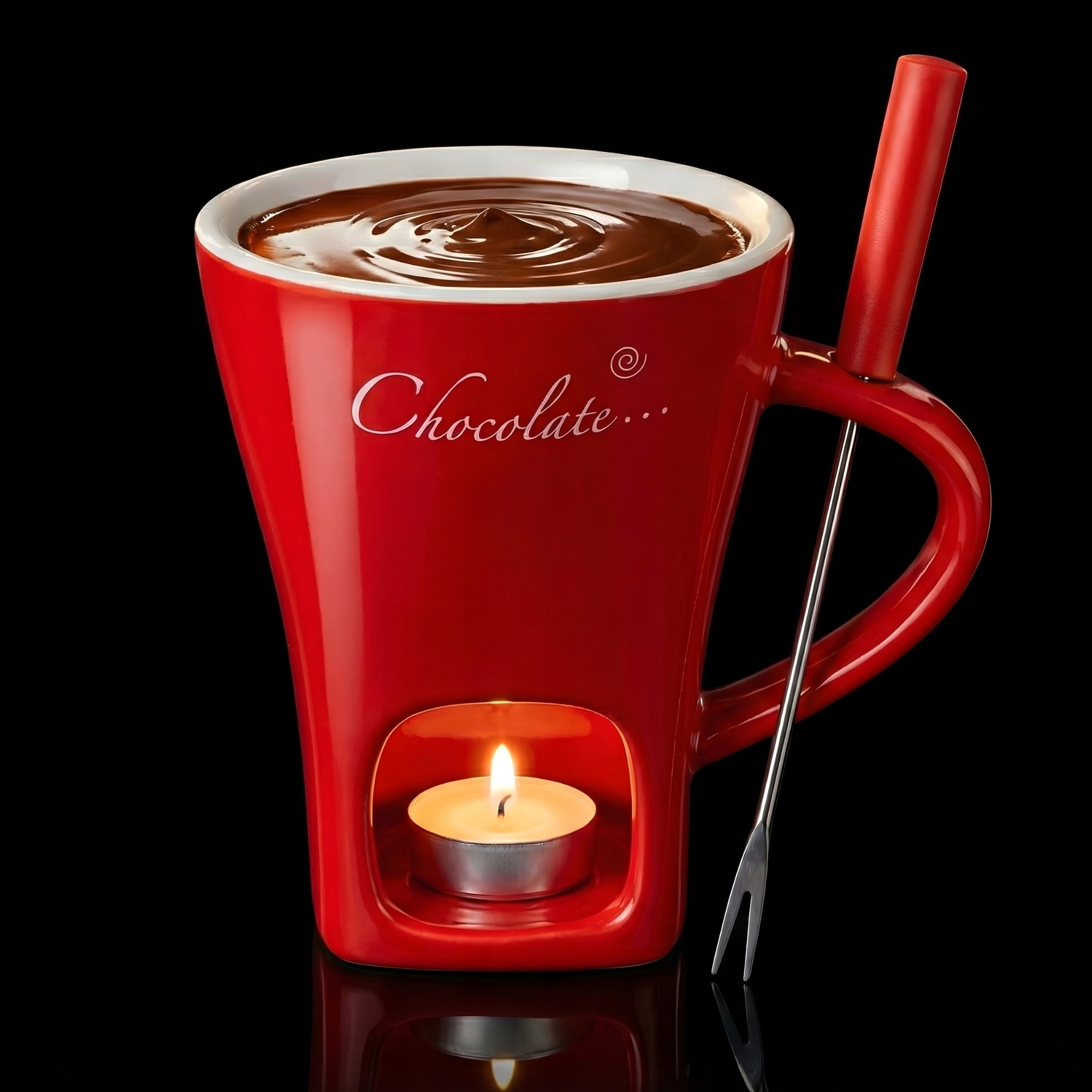 Ceramiczny KUBEK DO FONDUE czekoladowego ZESTAW DO GORĄCEJ CZEKOLADY Manufacturer code CZERWONY KUBEK DO FOUNDE Z PODGRZEWACZEM