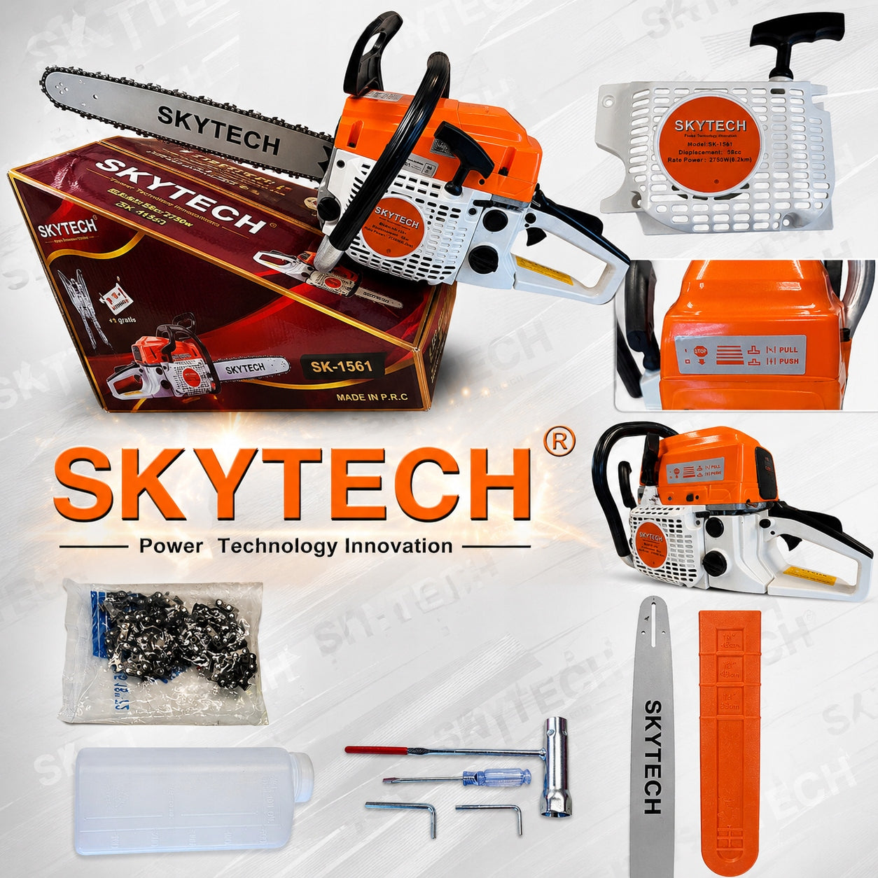 Chainsaw 58 cc / 2750 W (6,2 HP) Power supply combustion