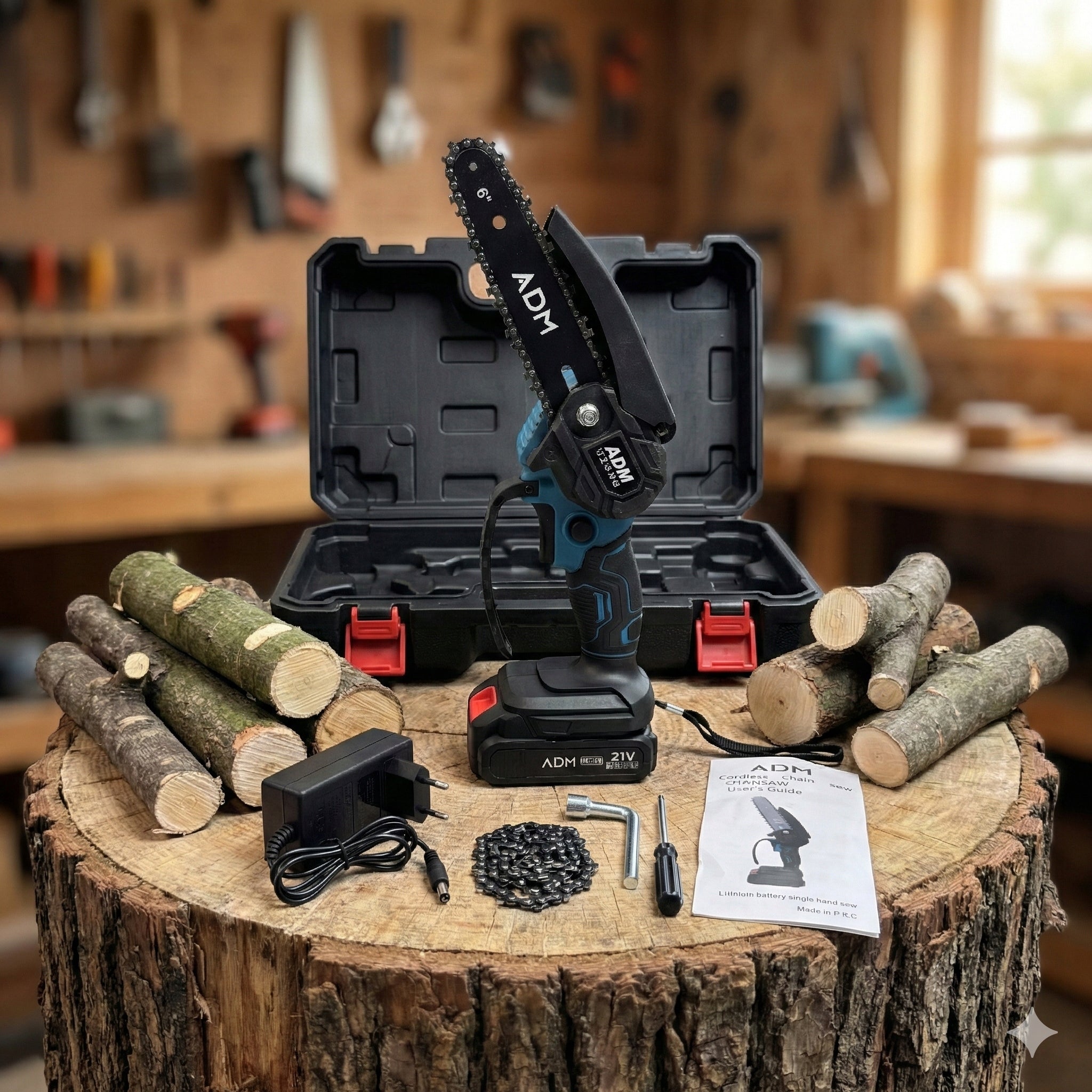 Chainsaw ADM 6 inches Cordless + 2x Battery Chain GUIDE Manufacturer code Piła łańcuchowa 6 cali do ogrodu