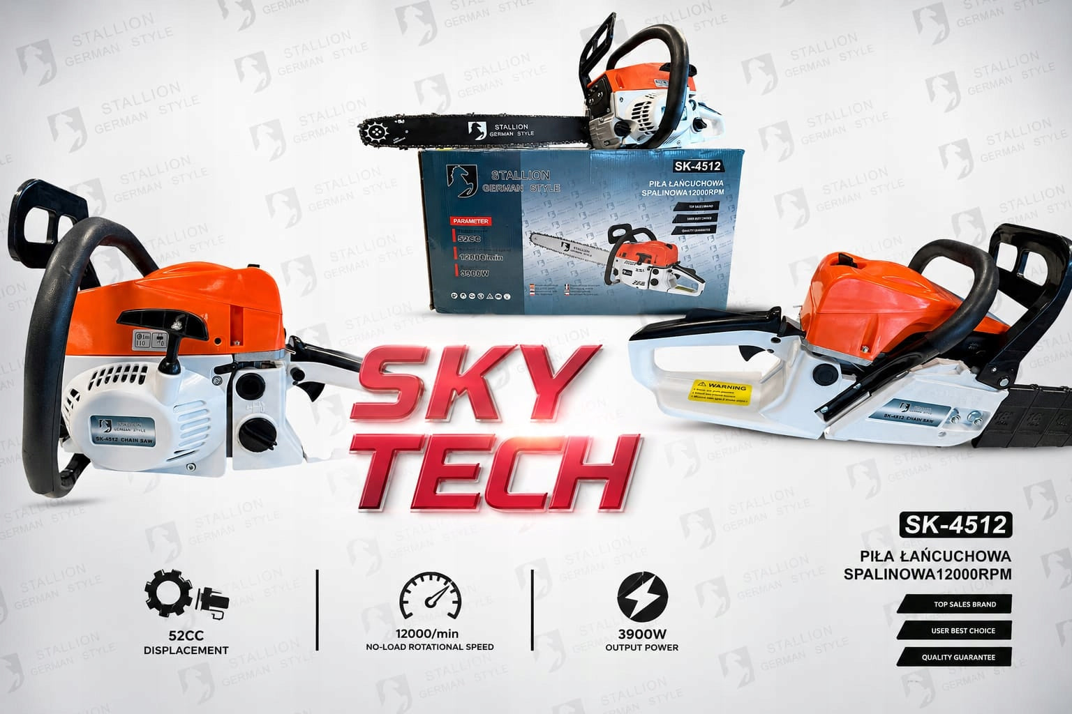 Chainsaw Combustion 52cc 3.9kW (3,9 kW / 5,3 HP) 12000 RPM Power supply combustion