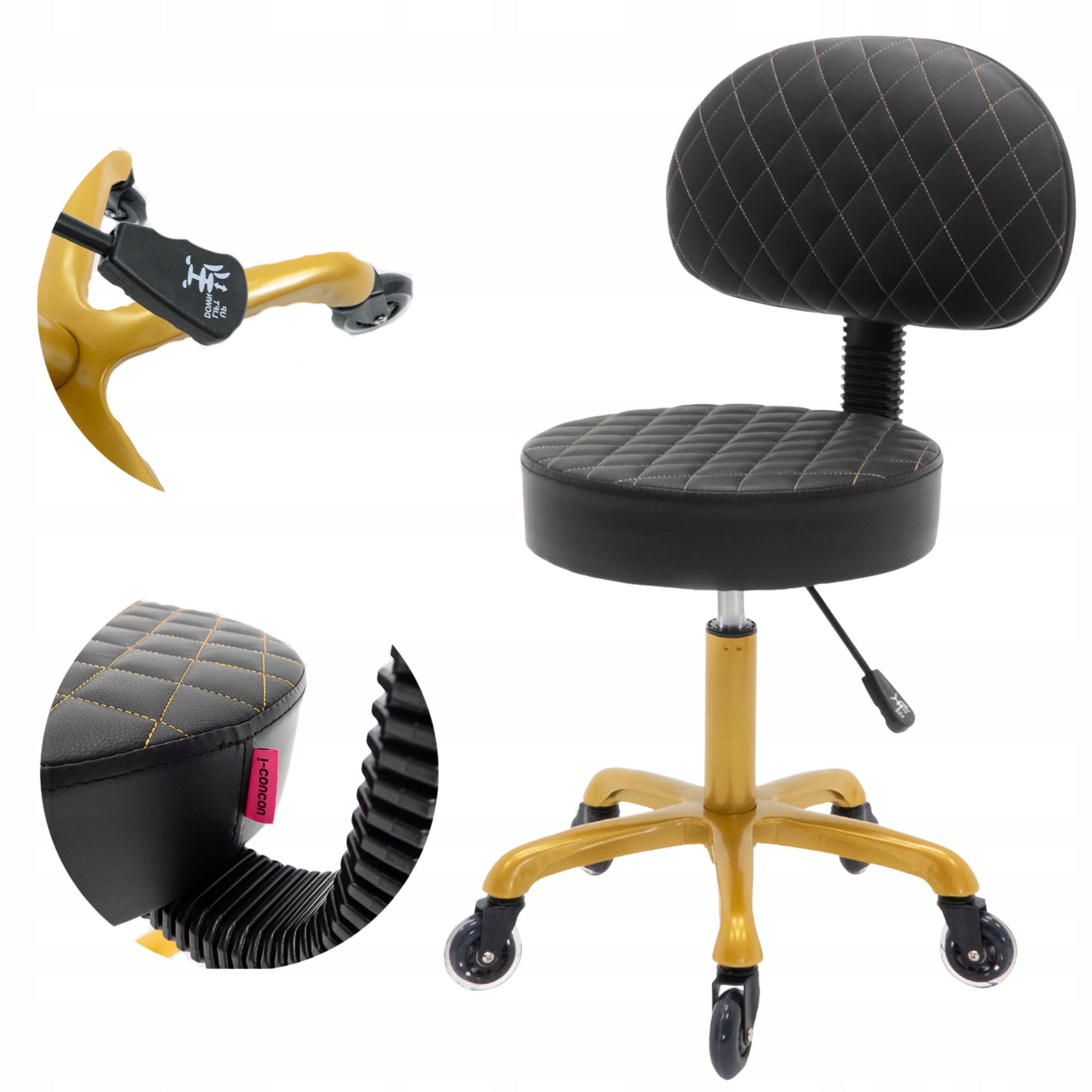 Chair Cosmetic Stool Adjustable Swivel Wheels Black Backrest