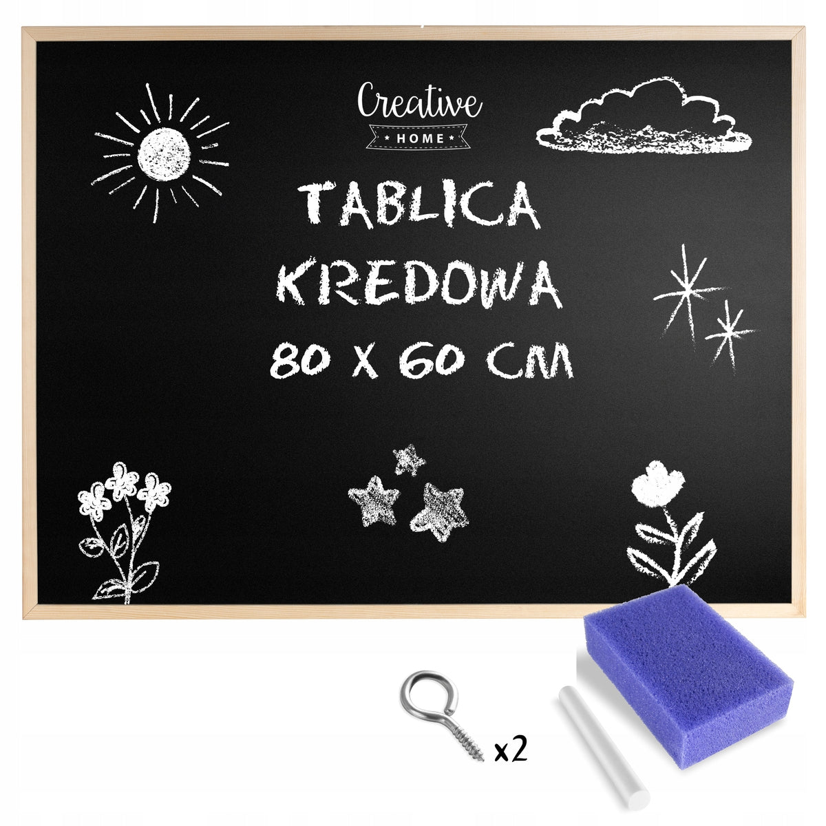Chalkboard 80x60 cm black large wall-mounted children's desk + hooks