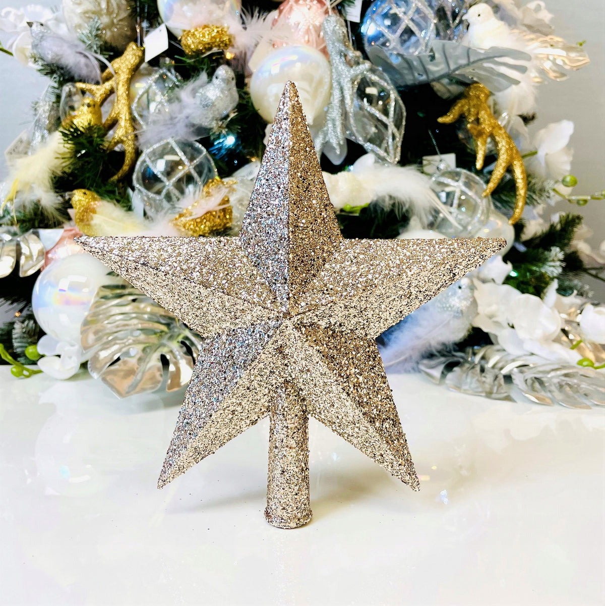 Champagne STAR FOR CHRISTMAS TREE Gold Star Spitz for the Top of the Christmas Tree 20 cm Manufacturer code SZAMPAŃSKA BROKATOWA GWIAZDA NA CZUBEK CHOINK