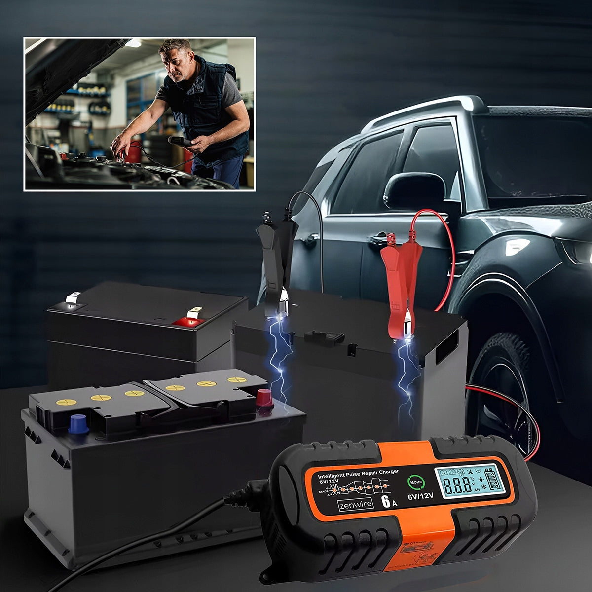 Charger Car Battery Rectifier with AGM 6V 12V Repair Function Packaging status original