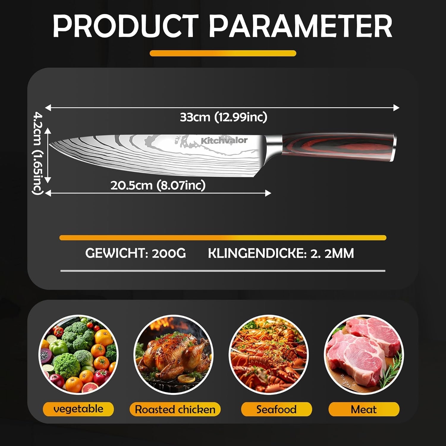 Chef's Knife Japanese Professional Ergonomic Sharp Stainless Steel Packaging status original