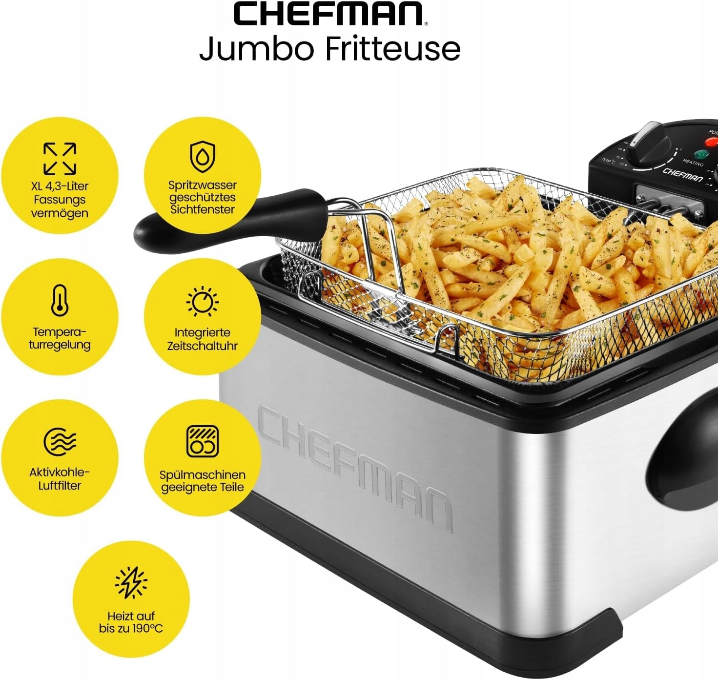 Chefman Fryer 4,5 l stainless steel, temperature control, Xl with Model 810087845520