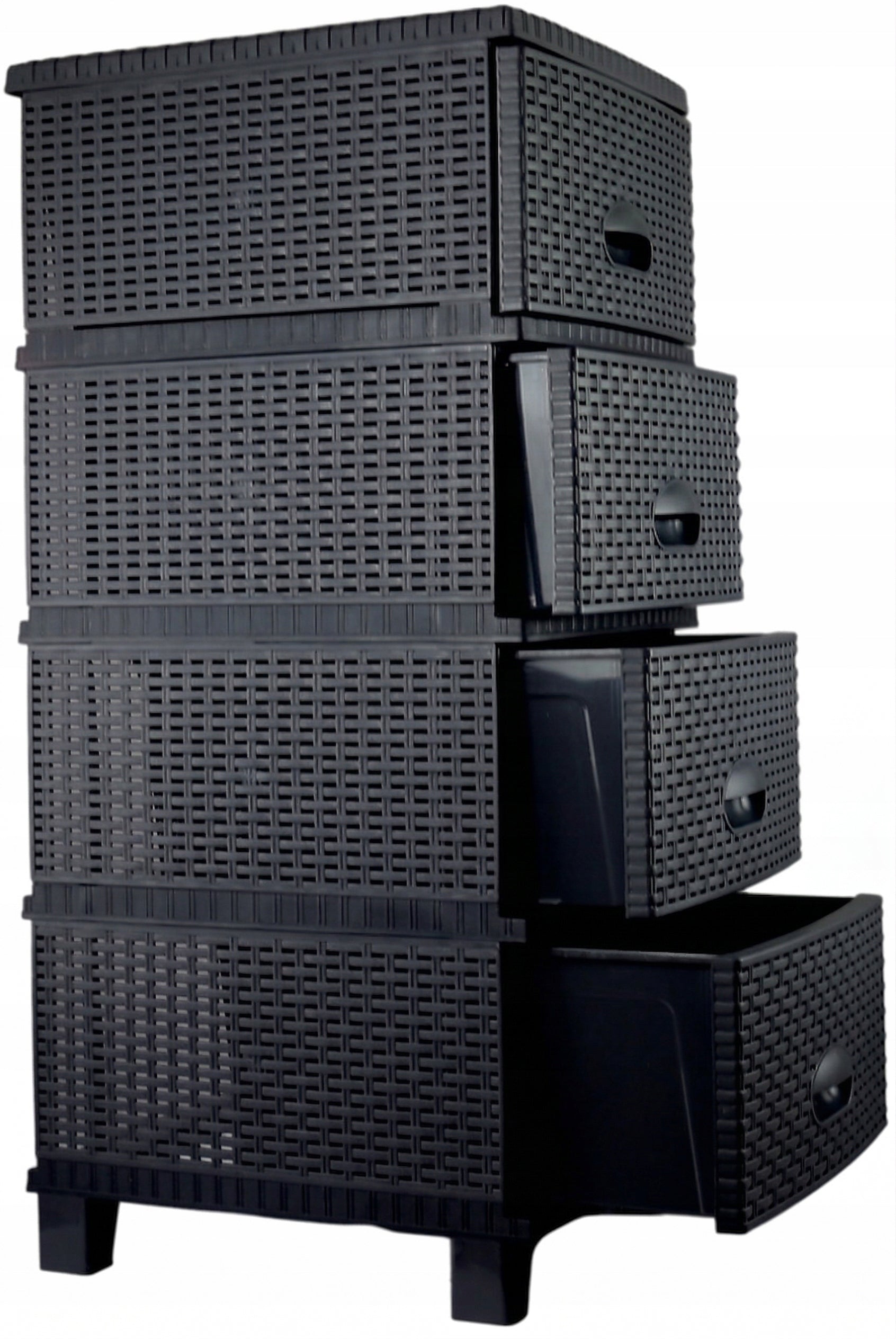 Chest of Drawers Rattan Plastic Cabinet Bookcase 4 Drawers on Legs for Bathroom XL Brand Smartware
