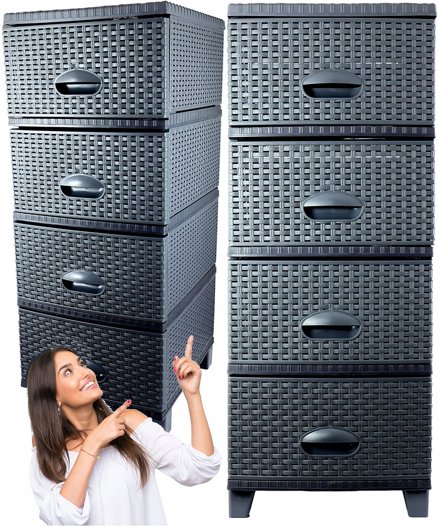 Chest of drawers Rattan TURAN Anthracite 4 Drawers Plastic Spacious
