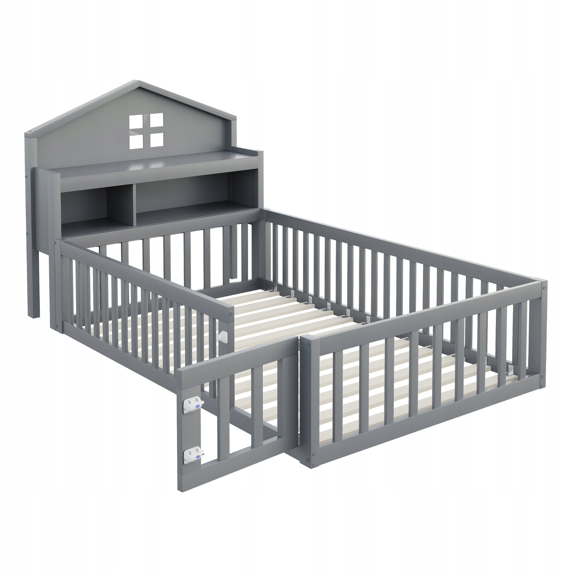 Children's 90x200 cm Bed with Wooden Frame, Storage Space, and Safety Rails Product width 90 cm