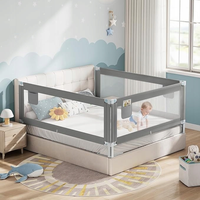 Children's Bed Barrier 200 cm, Oxford Children's Bed Protection Grey