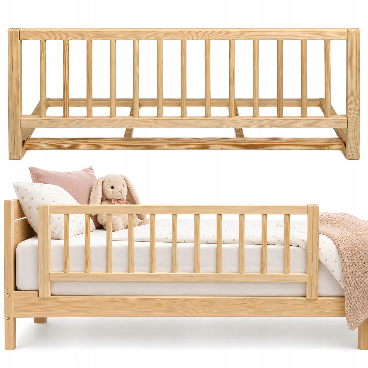Children's Bed Barrier Wooden Slip-On Under Mattress 103x43 cm