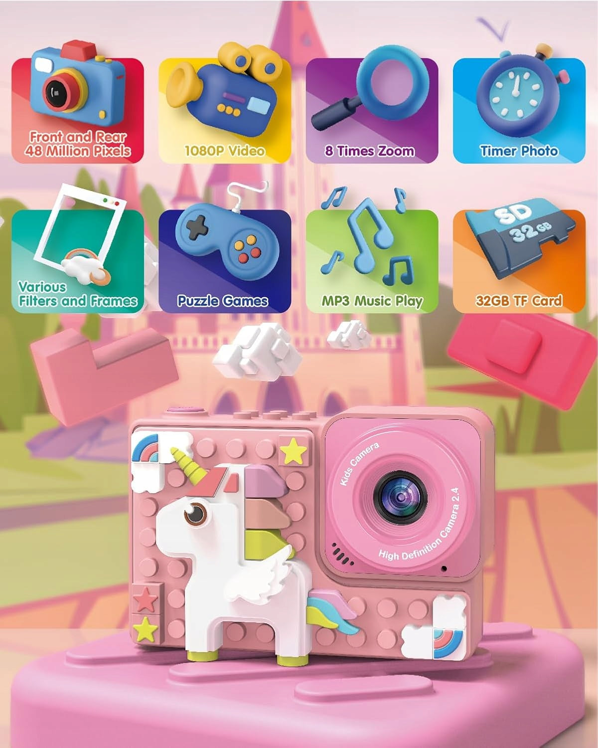 Children's Camera Unicorn Kiztoys 1080p HD, IPS Screen, SD 32 GB Manufacturer code B0C9HVQS44