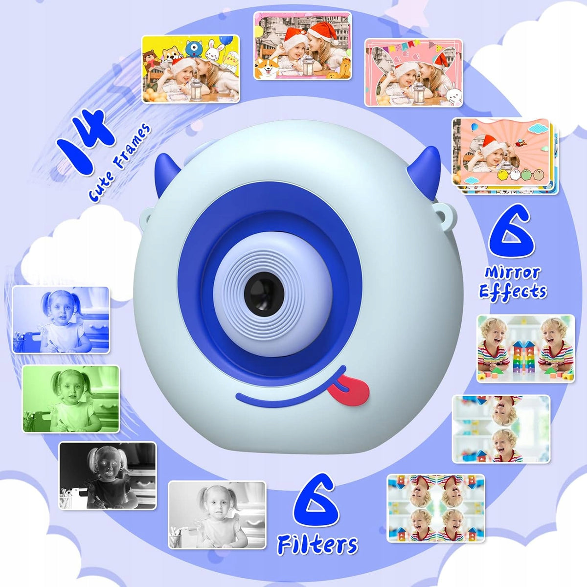 Children's Camera with Tripod 20MP 1080p with SD Card 32GB Color blue