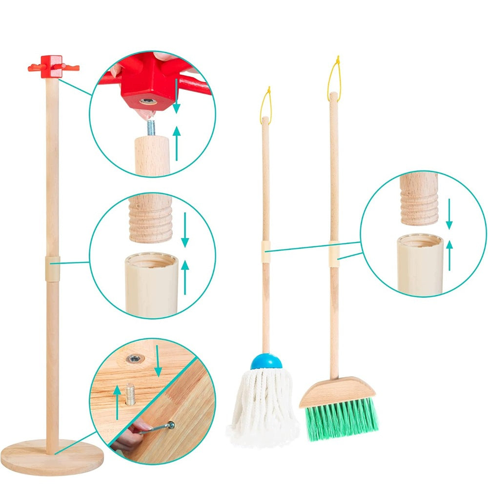 Children's Cleaning Set Wooden, Broom, Mop, Drawer, Stand 3+ Brand Bedee