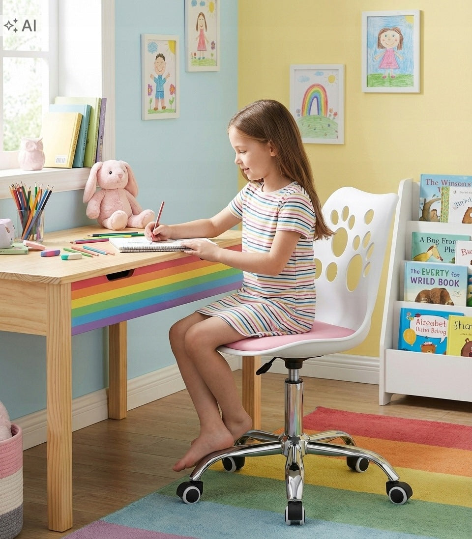 Children's Desk Chair Swivel Chair on Wheels White and Pink LOL Packaging status original