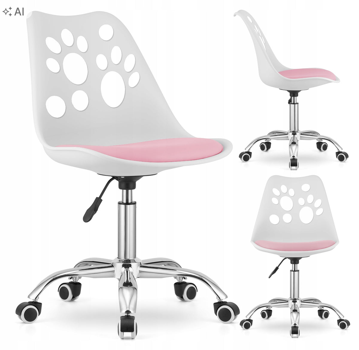 Children's Desk Chair Swivel Chair on Wheels White and Pink LOL