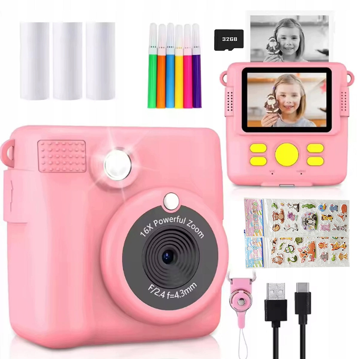 Children's Digital Camera INSTANT with Printer +3 ROLLS