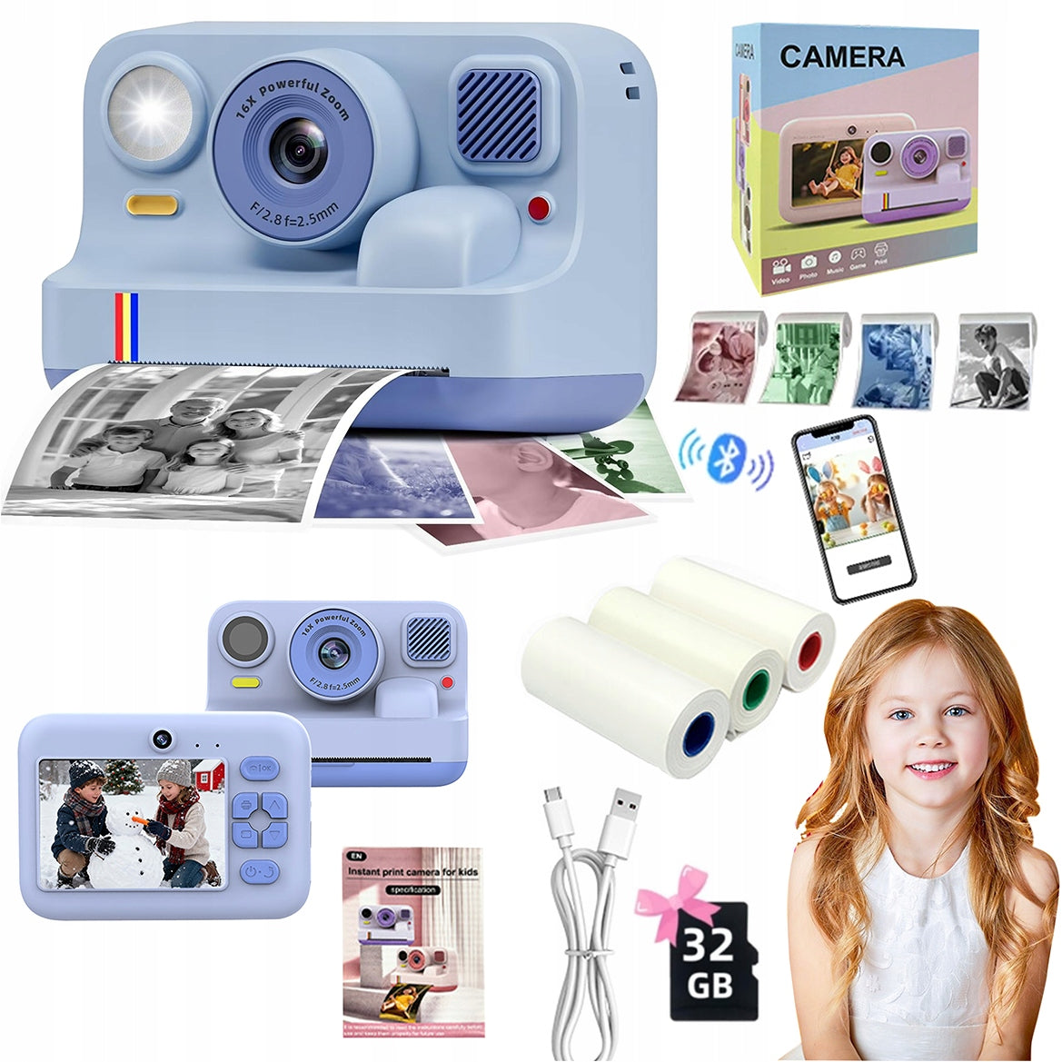 Children's Digital Camera INSTANT with Printer + CARTRIDGES