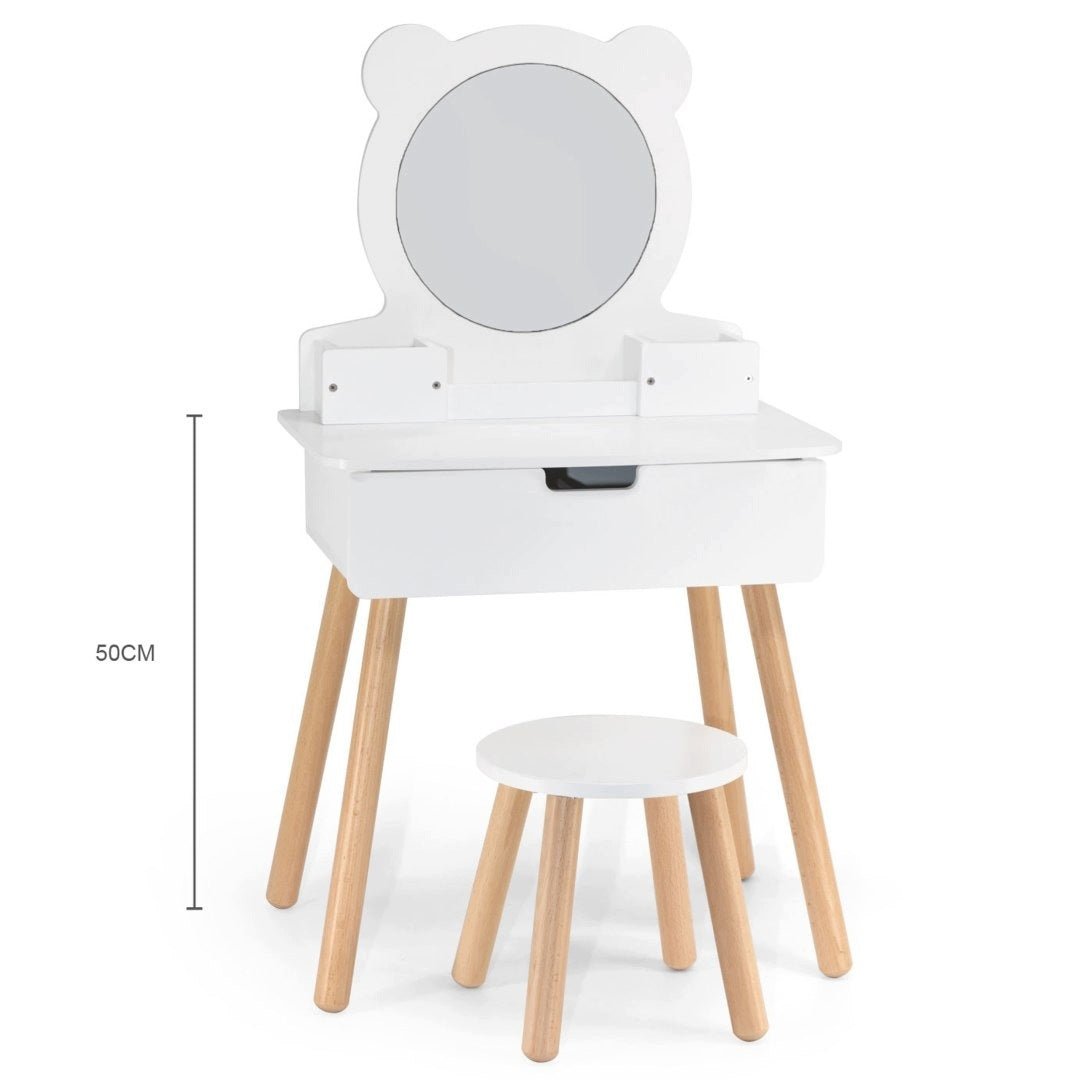 Children's Dressing Table With Mirror Stool 50cm For Girls Wooden White Packaging status original