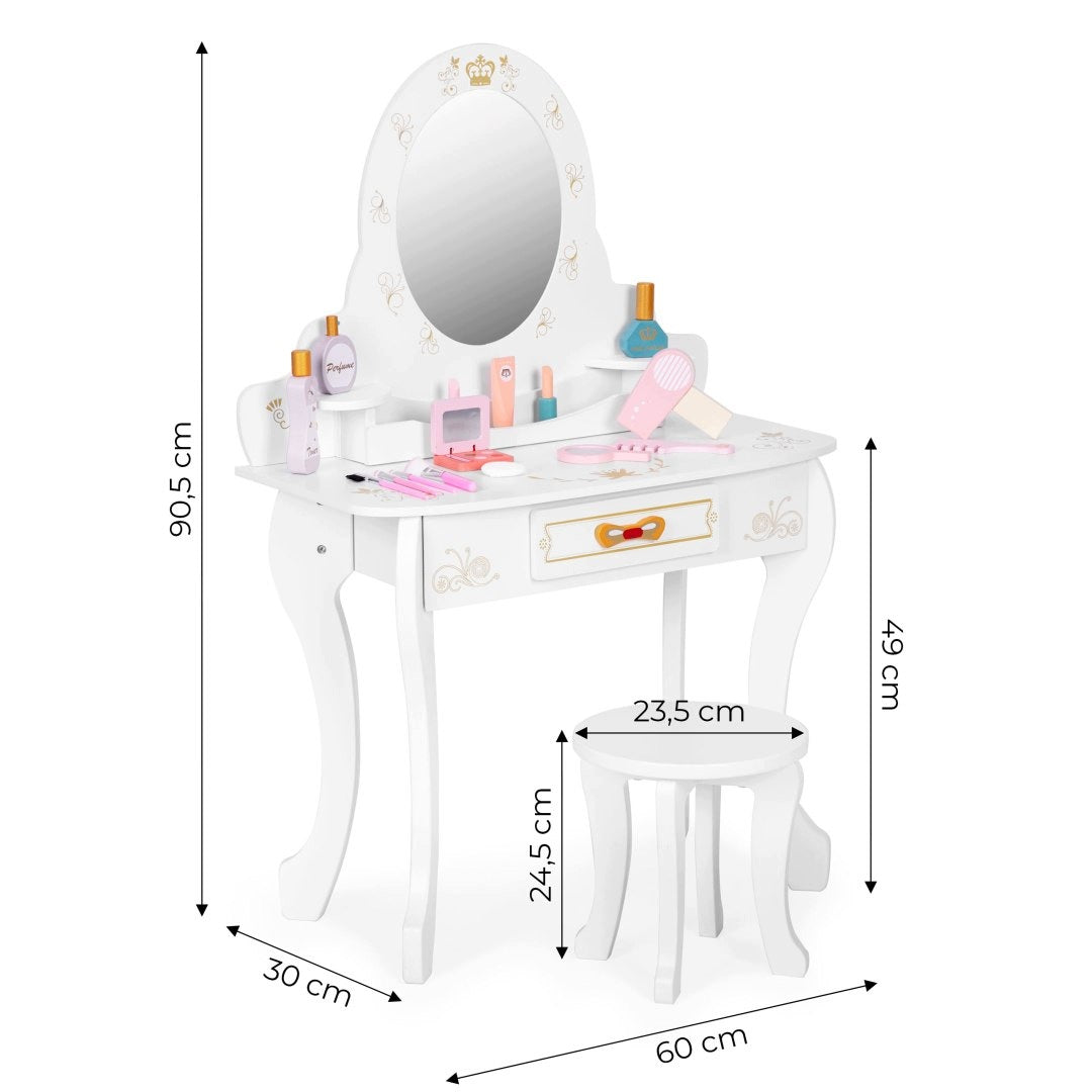 Children's Dressing Table With Mirror Wooden For Girls With Accessories White Packaging status original