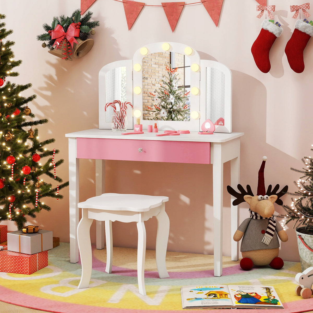Children's Dressing Table with Lighting and Stool Makeup Dressing Table Kid's age 3+ years