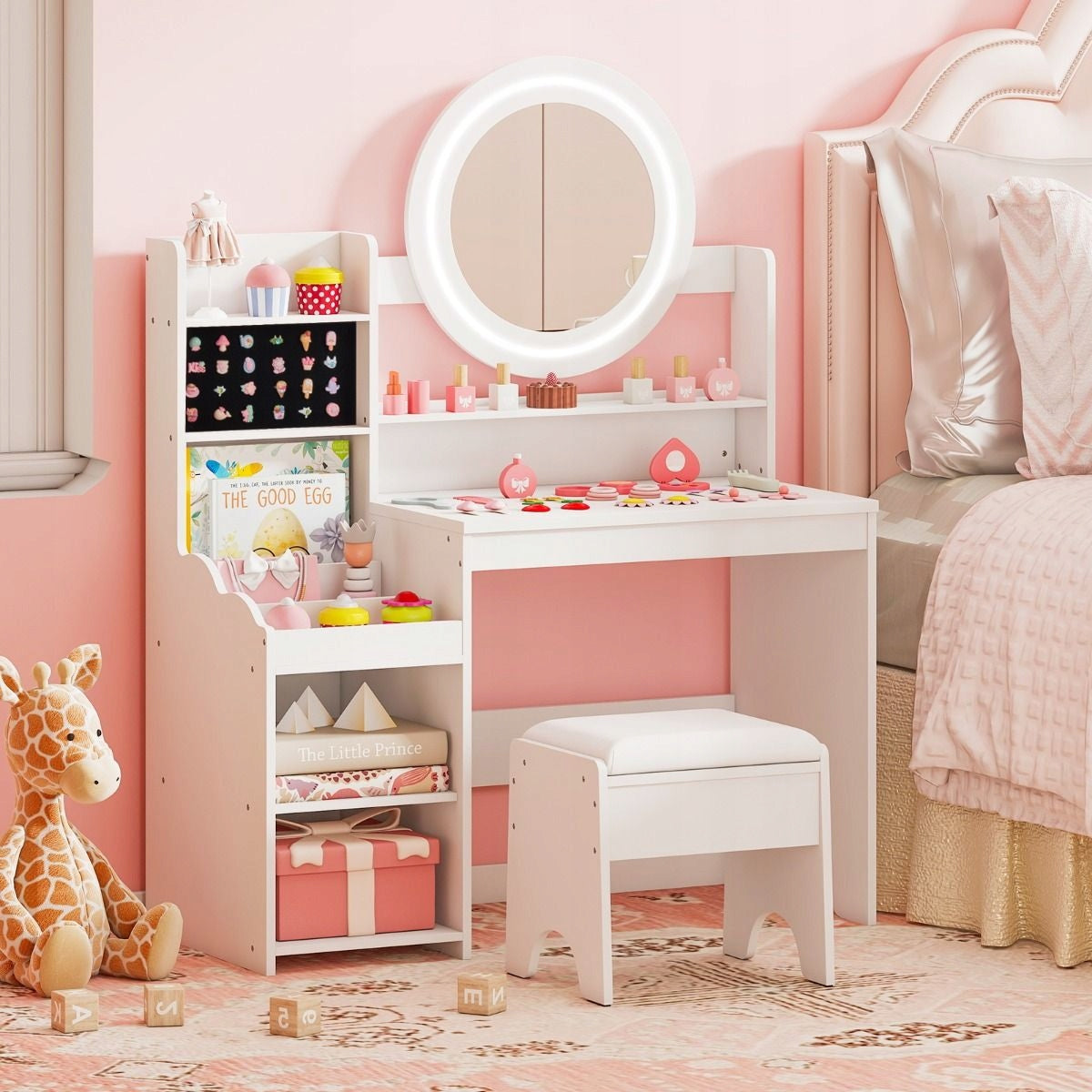 Children's Dressing Table with Mirror LED Dressing Table White Kid's age 3+ years