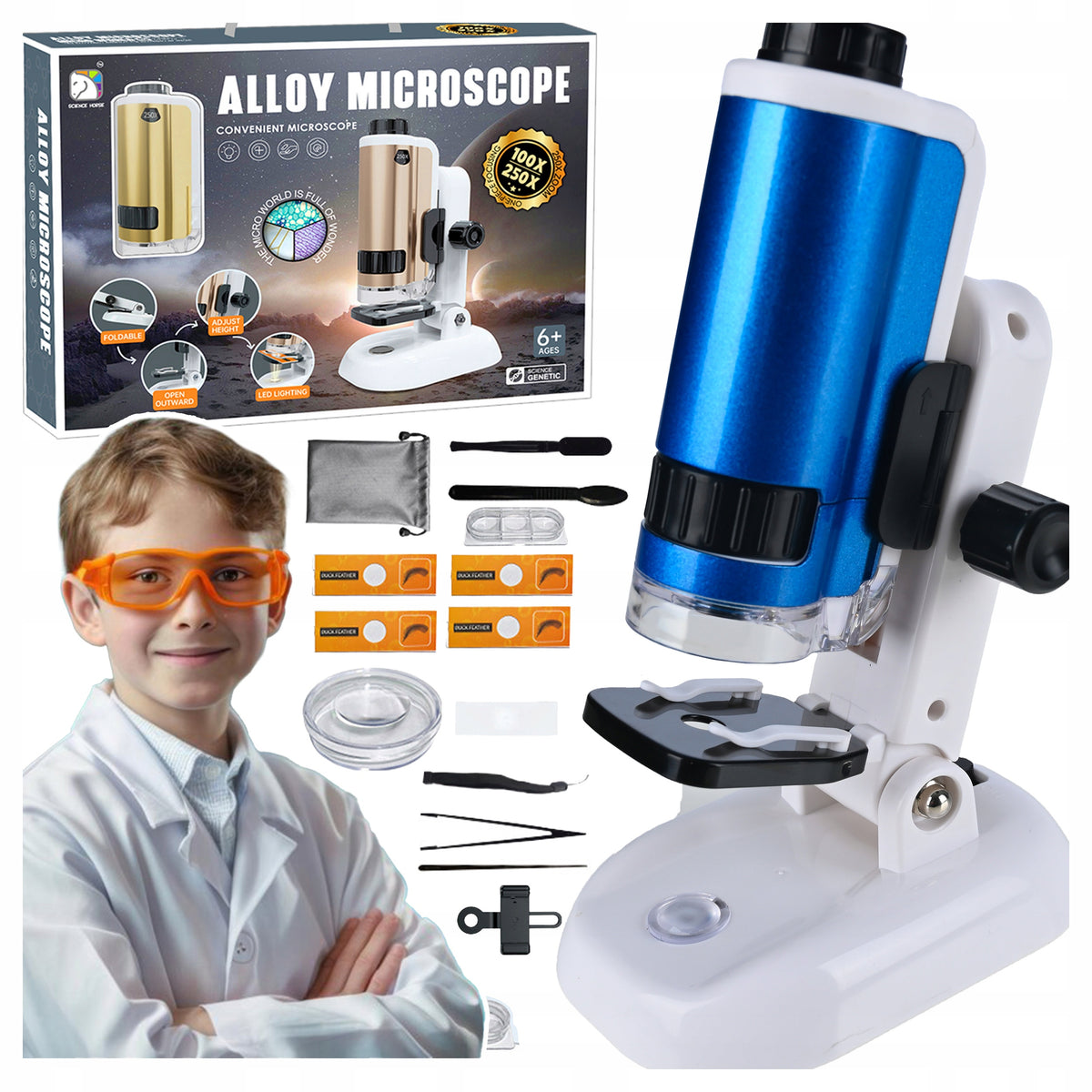 Children's Educational Microscope Set Magnification 250x ZOOM Accessories