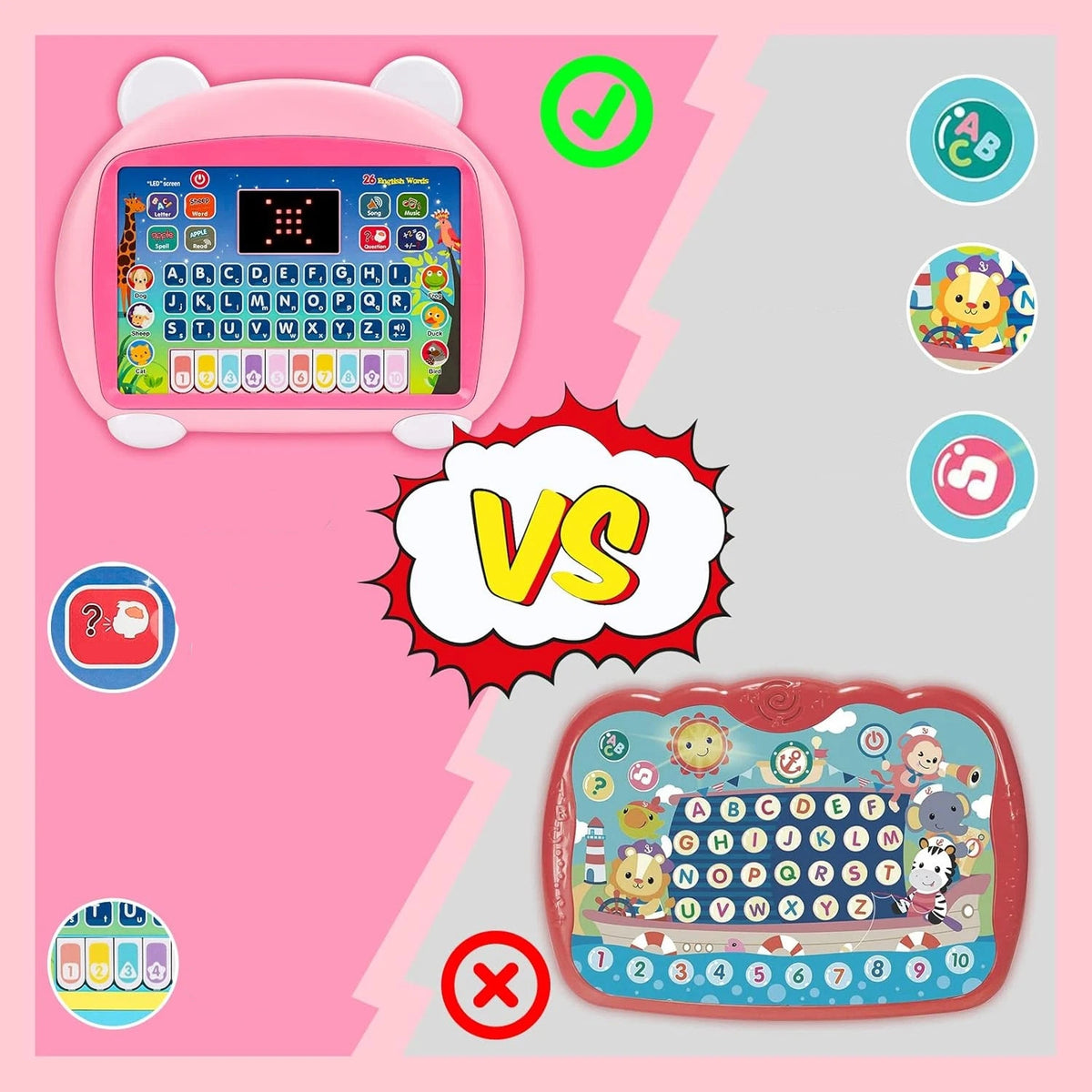 Children's Interactive Educational Tablet Letters Numbers Music Polish Pink Manufacturer code TABLET-EDUKACYJNY-DZIECI-ROZ