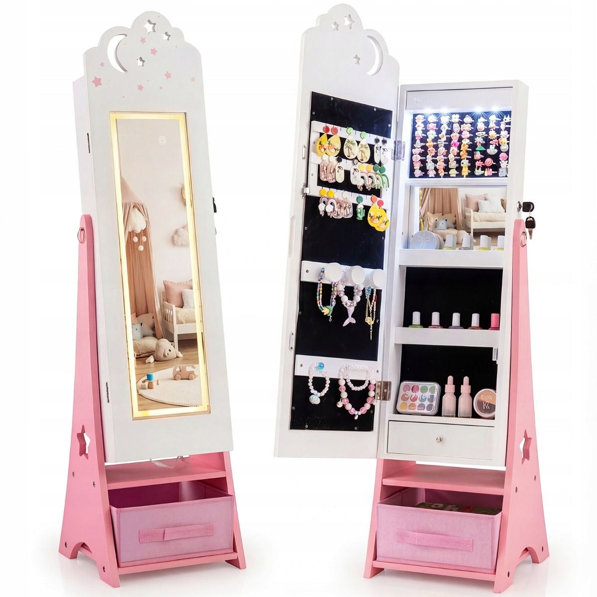 Children's Jewelry Cabinet with Lighting and Mirror Small Dressing Table