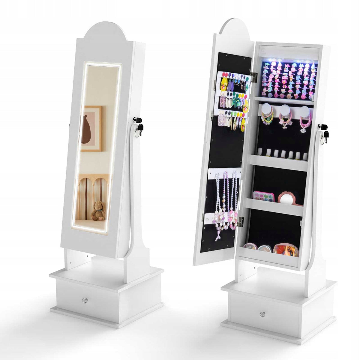 Children's Jewelry Cabinet with Mirror and Lighting Dressing Table