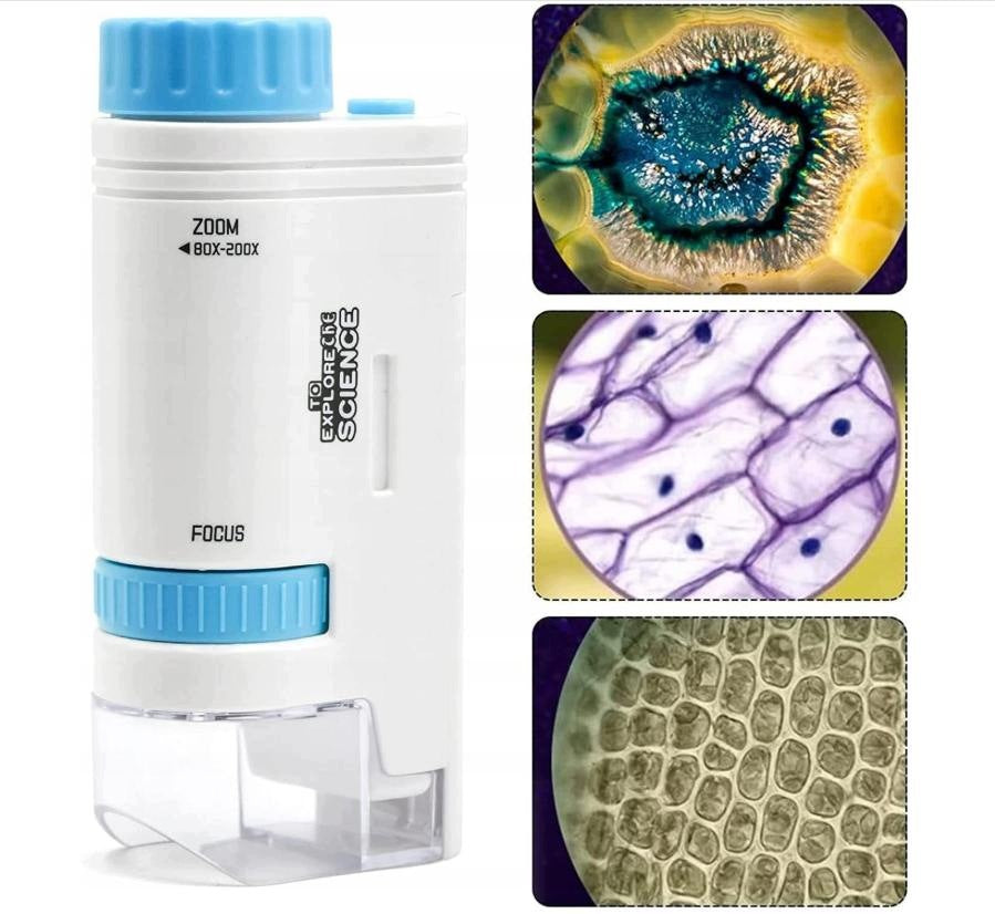 Children's Microscope 80-200x PORTABLE WITH LED FOR PHONE ABS BLUE